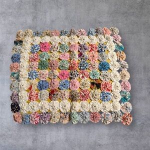 Vtg 1930s Handmade Yoyo Quilt Pillow Cover 14x15 Feedsack Cottage Shabby NEW